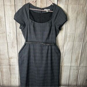 Banana Republic Charcoal Plaid Midi Dress